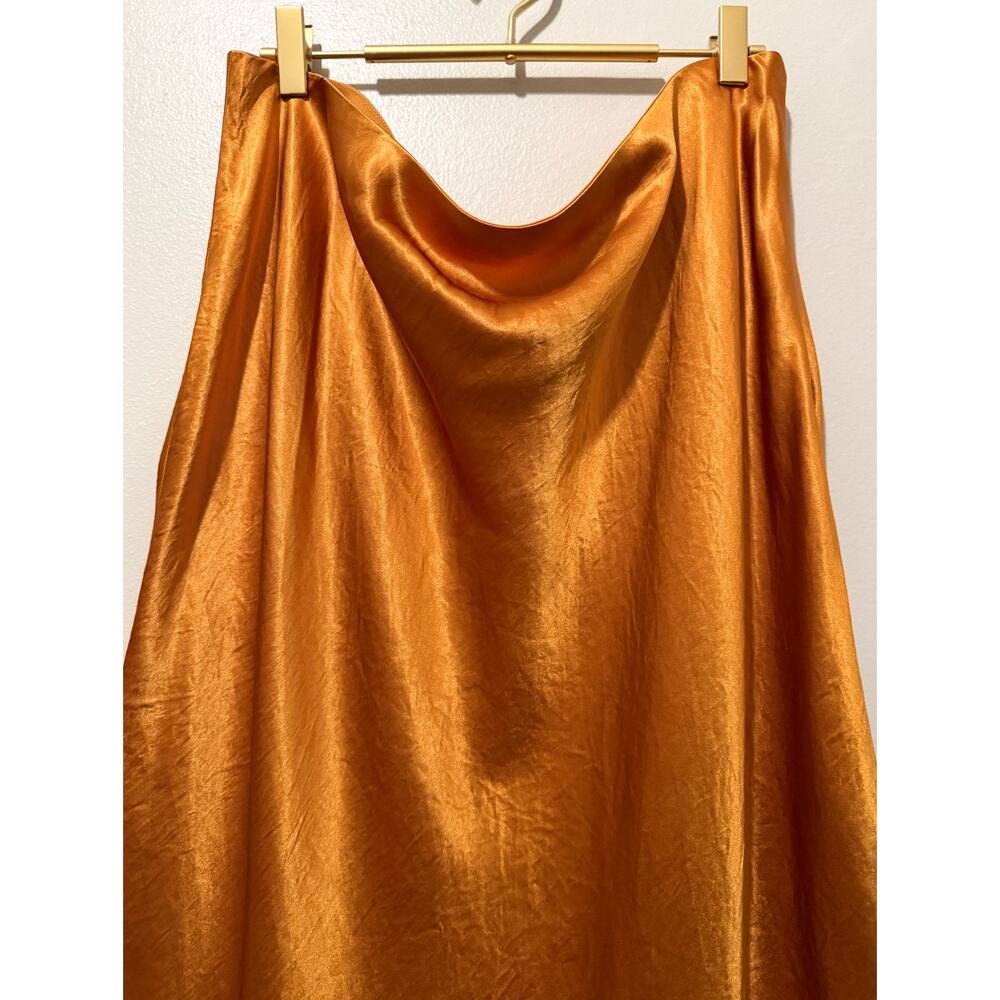 Vince Satin Midi Slip Skirt Gold Sap Orange 1X Luxurious Chic Classy - Picture 4 of 14
